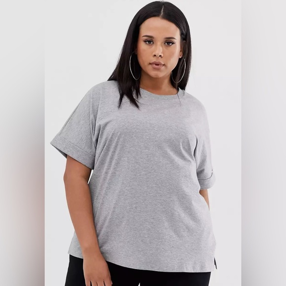 ASOS design curve oversized boyfriend tshirt with roll sleeves in gray marl - Picture 1 of 9